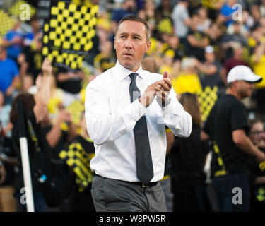 Columbus, Ohio, USA. 10 août, 2019. Columbus Crew SC entraîneur en chef Caleb Porter avant d'affronter le FC Cincinnati dans leur jeu à Columbus, Ohio, USA. Brent Clark/Alamy Live News Banque D'Images