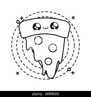 Tranche de délicieuses pizzas dans un cadre style kawaii circulaire vector illustration design Illustration de Vecteur