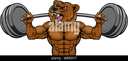 Mascotte ours Barbell levage de poids Body Builder Illustration de Vecteur