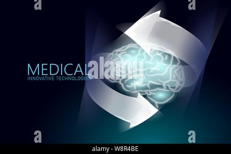 Traitement du cerveau low poly 3D render. Nootropique médicaments stimulant la capacité humaine smart de la santé mentale. Médicament La réadaptation cognitive dans la maladie d'Alzheimer Illustration de Vecteur