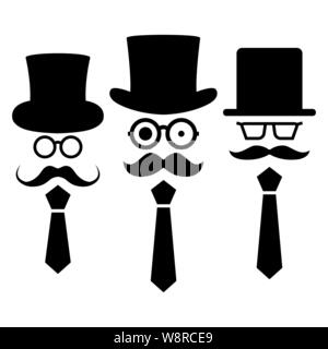 Ensemble de gentleman stick figures, silhouettes mans noir sur fond blanc. Les icônes, vector illustration. Illustration de Vecteur