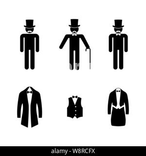 Ensemble de gentleman stick figures, silhouettes mans noir sur fond blanc. Les icônes, vector illustration. Illustration de Vecteur