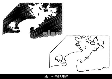 Guantanamo Bay Naval Base (République de Cuba, Etats-Unis d'Amérique) map vector illustration gribouillage, croquis Guantanamo Bay (NSGB, GTMO, Gitmo, Nav Illustration de Vecteur