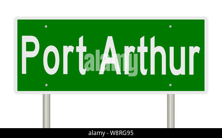 Rendu d'un panneau routier vert de Port Arthur au Texas Banque D'Images