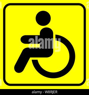 Désactivé. Panneau d'avertissement. Homme en fauteuil roulant. Noir sur jaune. Vecteur Illustration de Vecteur