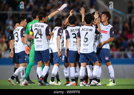 Le stade de football de la NHK Spring Mitsuzawa, Kanagawa, Japon. 10 août, 2019. Le stade de football de la NHK Spring Mitsuzawa, Kanagawa, Japon. 10 août, 2019. Mito Hollyhock Hollyhock (groupe de l'équipe), 10 août 2019 - Football : 2019 J2 match de championnat entre Yokohama FC 1-0 Mito Hollyhock NHK au stade de football de printemps Mitsuzawa, Kanagawa, Japon. Credit : YUTAKA/AFLO SPORT/Alamy Live News Banque D'Images