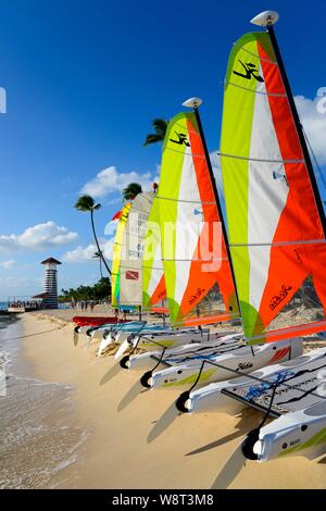 Catamarans sur la plage Dominicus, Bayahibe, la République Dominicaine Banque D'Images