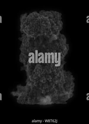 Colonne de fumée dense lourd isolé sur fond noir Banque D'Images