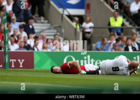 Londres, Royaume-Uni. Août 11, 2019. Gareth Davies de galles (l) marque un essai au 1er semestre. L'Angleterre v Pays de Galles, 183 international rugby au stade de Twickenham à Londres le dimanche 11 août 2019. Veuillez noter les images sont pour un usage éditorial uniquement. Photos par Andrew Andrew/Verger Verger la photographie de sport /Alamy live news Crédit : Andrew Orchard la photographie de sport/Alamy Live News Banque D'Images