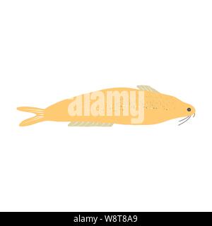 La créature sous-marine, poisson jaune isolé sur blanc, les animaux marins pour le tissu, textile, papier peint, décor de pépinière, estampes, enfantins. Vector Illustration de Vecteur