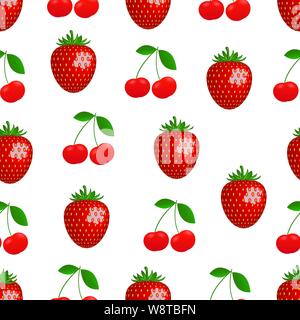 Motif. Dessin vectoriel de cerise et de fraise. Illustration de Vecteur