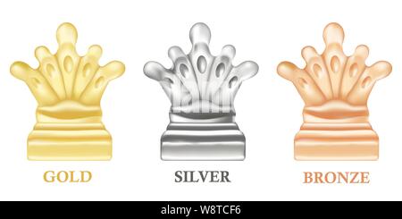 Trois prix ou récompenses - or, argent et bronze comme couronnes. Peut être utilisé pour la conception de jeu, championnat ou coupe l'illustration. Illust vecteur réaliste Illustration de Vecteur
