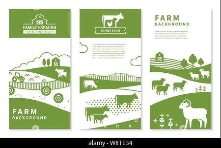 Ensemble de bannières vecteur sur les thèmes, la ferme, l'agriculture familiale. Illustration de Vecteur