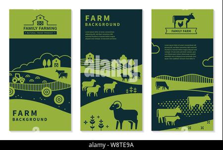 Ensemble de bannières vecteur sur les thèmes, la ferme, l'agriculture familiale. Illustration de Vecteur