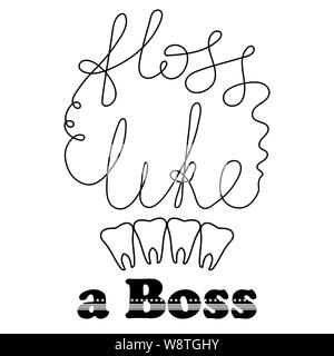 L'icône du fil dentaire. Soins des dents. Symbole d'hygiène buccale. Chaîne médicale correctement pour un nettoyage en douceur de la cavité orale Banque D'Images