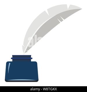 Vector illustration d'encrier bleu plume blanche avec écriture de calligraphie correspondance silhouette. Illustration de Vecteur