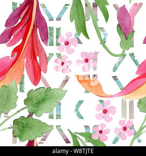 Avec ornement floral fleurs pensées botanique. Contexte aquarelle illustration set. Motif de fond transparent. Banque D'Images