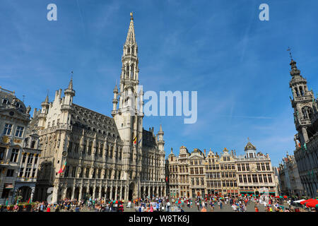 L'hôtel de ville et bâtiments de la Grand Place ou Grote Markt, Bruxelles, Belgique Banque D'Images