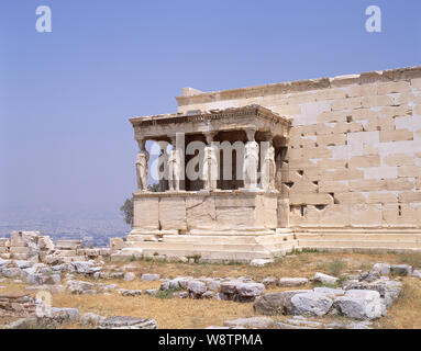 Porche de cariatides, l'Erechtheum, acropole d'Athènes, Athènes (Athina), le Centre d'Athènes, Grèce Banque D'Images