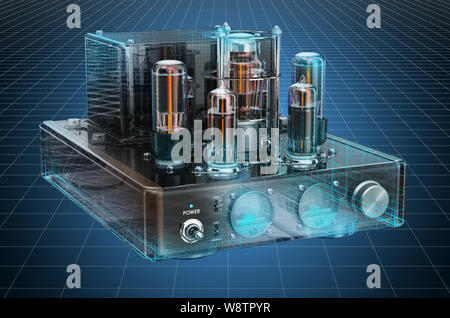 La visualisation de modèles CAO en 3d vintage tube à vide de l'amplificateur. Le rendu 3D Banque D'Images