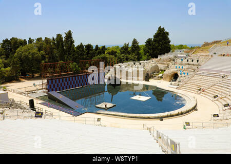 SYRACUSE, ITALIE - 22 juin 2019 : l'ancien théâtre grec de Syracuse en Sicile, mis en place d'un spectacle Banque D'Images