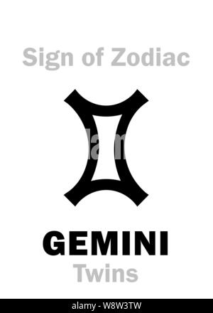 Alphabet : Astrologie signe zodiacal Gémeaux (les Jumeaux). Caractères hiéroglyphes signe (symbole unique). Illustration de Vecteur
