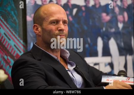 L'acteur britannique Jason Statham assiste à une conférence de presse pour son nouveau film, The Expendables 3, à Beijing, Chine, 1 août 2014. Banque D'Images