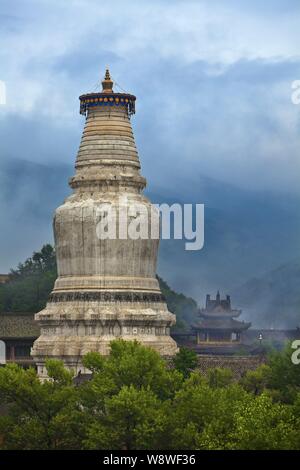 Vue de la Grande Pagode blanche pour les Bouddhas Sarira Stupa Sarira, ou, à l'Tayuan Temple à Mont Wutai Wutai county resort dans la ville de Xinzhou, nord, Ch Banque D'Images