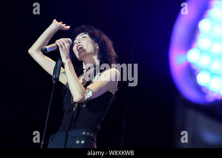 L'actrice Maggie Cheung Hong Kong effectue au cours de la Fraise Music Festival 2014 à Shanghai, Chine, 1 mai 2014. La Fraise annuel Festi Musique Banque D'Images