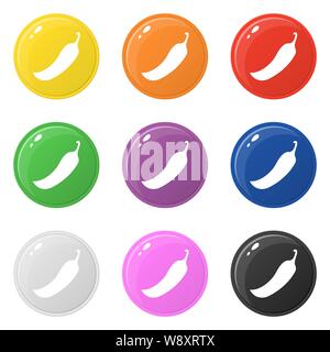Chili icons set 9 couleurs isolé sur blanc. Collection de boutons colorés rond brillant. Vector illustration pour toute conception. Illustration de Vecteur