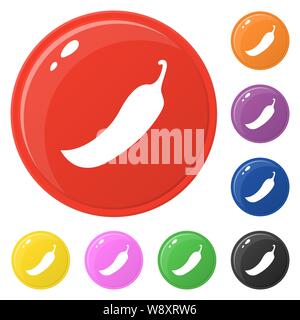 Chili icons set 8 couleurs isolé sur blanc. Collection de boutons colorés rond brillant. Vector illustration pour toute conception. Illustration de Vecteur