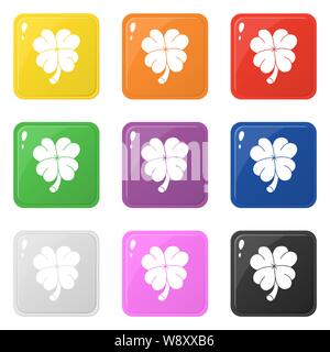 Clover icons set 9 couleurs isolé sur blanc. Collection de boutons colorés carré brillant. Vector illustration pour toute conception. Illustration de Vecteur