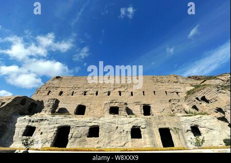 Avis de grottes de Yungang dans la ville de Datong, province de Shanxi, Chine du nord 2010. Banque D'Images