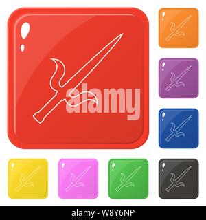 Style ligne arme sai icons set 8 couleurs isolé sur blanc. Collection de boutons colorés carré brillant. Vector illustration pour toute conception. Illustration de Vecteur