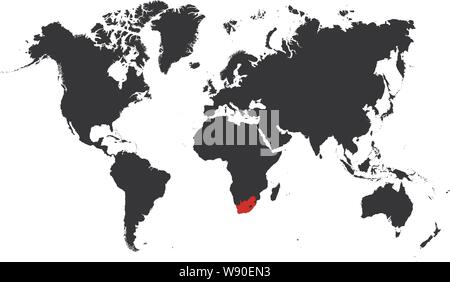 La carte d'Afrique du Sud est surligné en rouge sur la carte du monde - Vector illustration Illustration de Vecteur