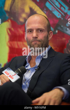 L'acteur britannique Jason Statham assiste à une conférence de presse pour son nouveau film, The Expendables 3, à Beijing, Chine, 1 août 2014. Banque D'Images