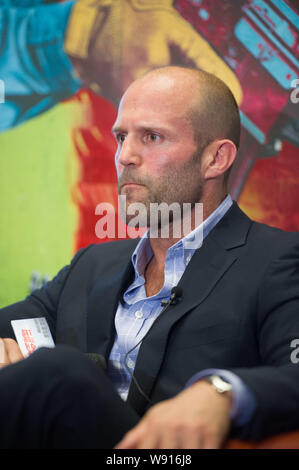 L'acteur britannique Jason Statham assiste à une conférence de presse pour son nouveau film, The Expendables 3, à Beijing, Chine, 1 août 2014. Banque D'Images