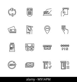 Distributeur automatique icons set - symbole noir sur fond blanc. Argent et finances illustration simple symbole - bordée de simplicité signe. Télévision sur l'icône de la ligne mince vecteur - e Illustration de Vecteur