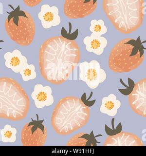 Modèle logique du vecteur de fraises et de fleurs sur fond bleu ciel Illustration de Vecteur