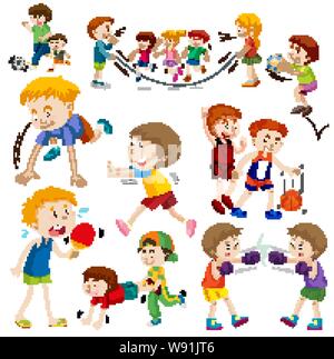 Heureux les enfants dans différentes actions illustration Illustration de Vecteur