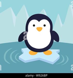 Peu de pingouin iceberg en arrière-plan d'hiver. Illustration de Vecteur