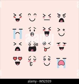 Ensemble d'émoticônes emoji faciale. vector illustration Illustration de Vecteur