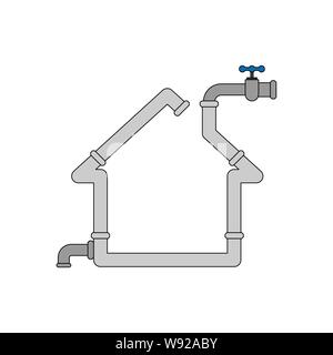 L'approvisionnement en eau dans les chambre. Silhouette d'accueil faite de tuyaux. D'égouts dans chambre Illustration de Vecteur