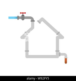 L'approvisionnement en eau dans les chambre. Silhouette d'accueil faite de tuyaux. D'égouts dans chambre Illustration de Vecteur