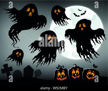 Image Halloween avec des fantômes Thème 1 - eps10 vector illustration. Illustration de Vecteur