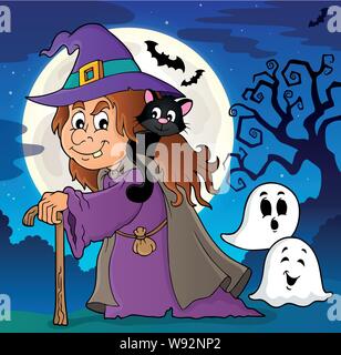 Sorcière avec cat sujet libre 2 - eps10 vector illustration. Illustration de Vecteur
