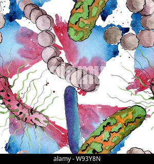 Microbe ou germe part se noyer l'illustration. Contexte aquarelle illustration set. Motif de fond transparent. Banque D'Images