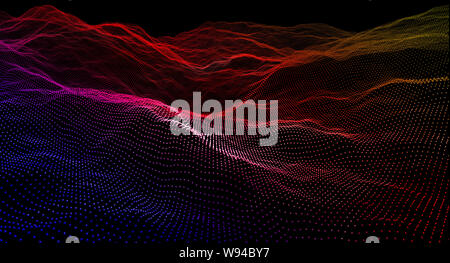 Image 3D render of abstract ondes géométriques formés par points. Banque D'Images