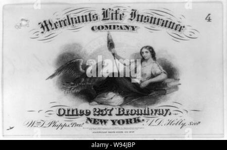 Publicité réalisée pour les marchands d'assurance-vie de la ville de New York, peut-être utilisé comme réception / American Bank Note Co., New-York Banque D'Images