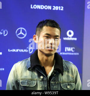 Champion du monde de badminton Chinois Lin Dan assiste à une conférence de presse pour les Laureus World Sports Awards 2012 à Londres, Royaume-Uni, le 5 février 2012. La Laureus Banque D'Images